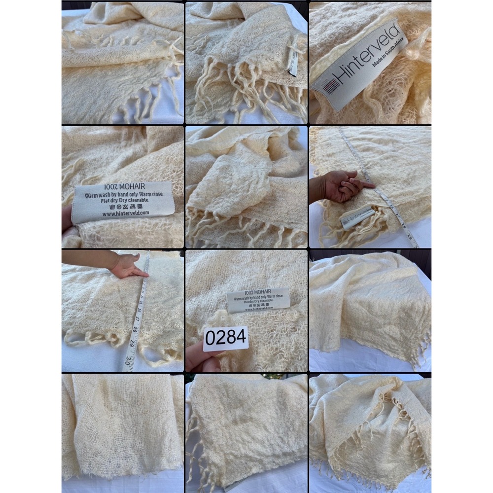 Hinterveld Scarf Shawl Cream 100% Mohair South Africa Fringe Boho Wrap Blanket